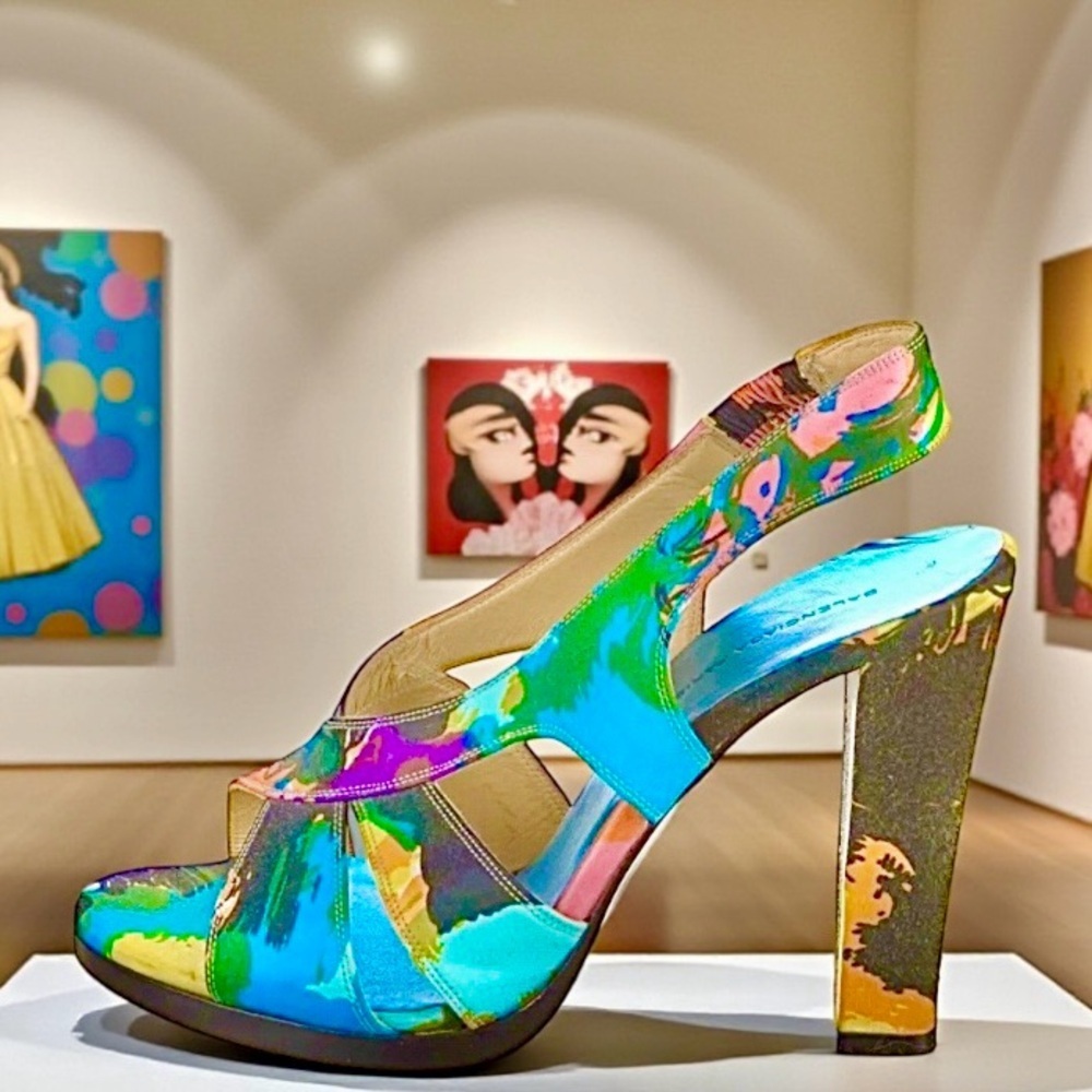 Balenciaga Blue Multicolor Criss Crossed Women's Heeled Sandals 9.5 - Picture 12 of 12